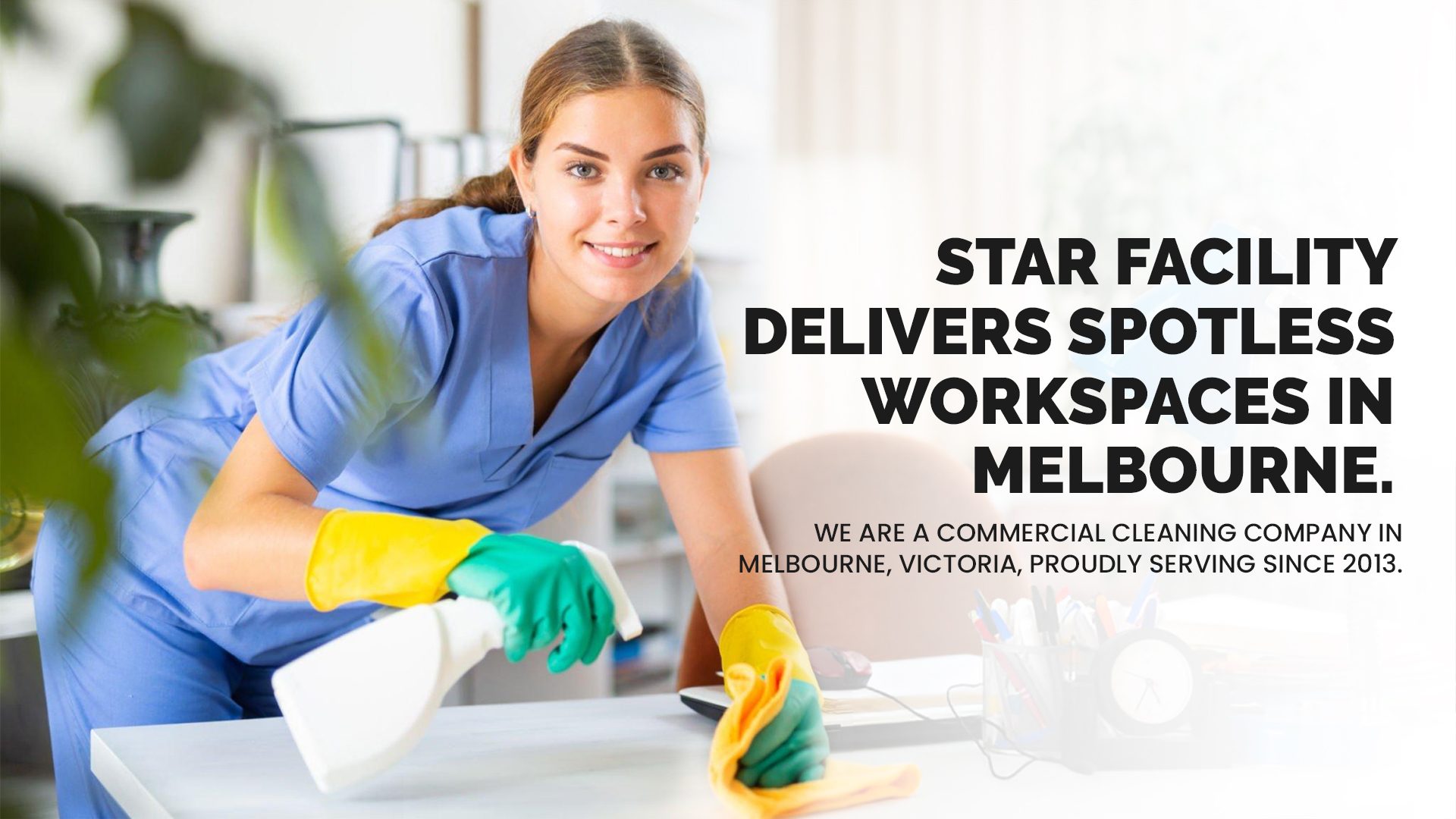 Star Facility Main Banner_ Australian Woman Cleaning an office table - Star Facility